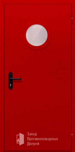 Фото двери «Однопольная с круглым стеклом (красная)» в Красноармейску