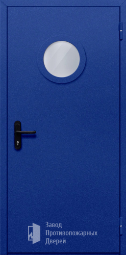 Фото двери «Однопольная с круглым стеклом (синяя)» в Красноармейску
