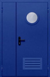 Фото двери «Полуторная с круглым стеклом и решеткой (синяя)» в Красноармейску